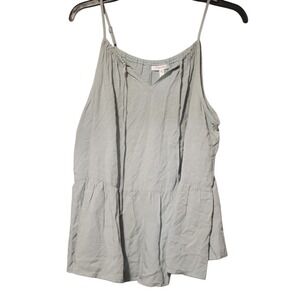 Flowy Peplum Cami‎ Tank Blouse XL Blue Maurices Tie Front V-Neck